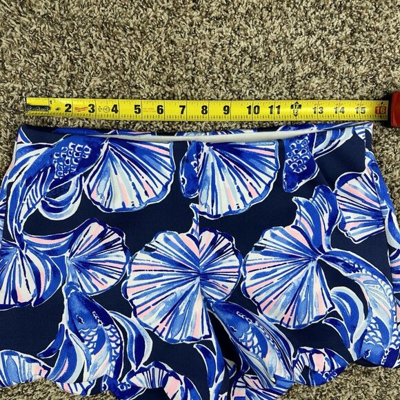 Lilly Pulitzer Adelia Scuba Shorts Blue Pink Swim Water Stretch Scallop Size S - Picture 9 of 10